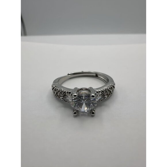 Cubic Zirconia & Moissanite Silver Tone Adjustable Ring - Picture 7 of 8